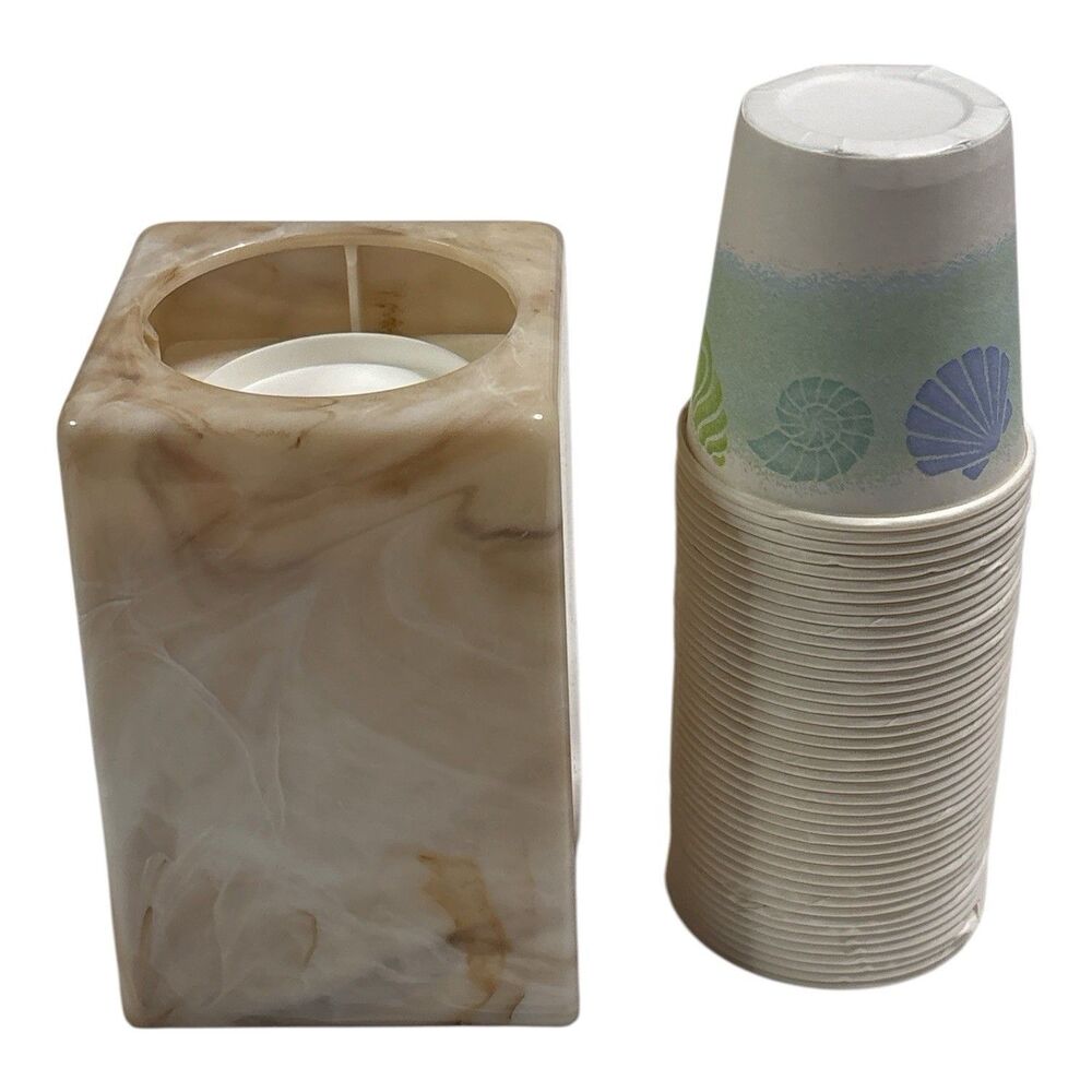 Vintage Dixie Cup Dispenser Faux Marble Bathroom Pop Up Plastic With 44 Cups